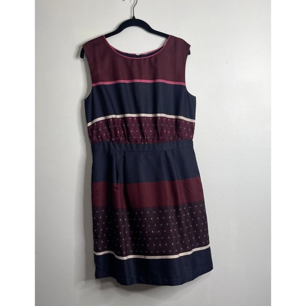 LOFT Burgundy and Navy Striped Dress